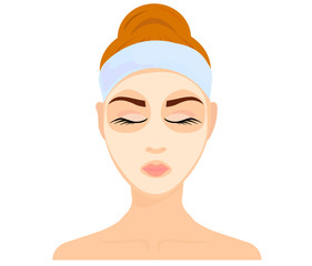 Cute girl with a cosmetic mask on her face in the bathroom.  Circle element for design with abstract pattern elements of SPA care.