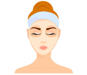 Cute girl with a cosmetic mask on her face in the bathroom.  Circle element for design with abstract pattern elements of SPA care.