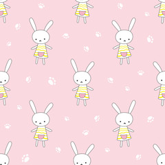 Vector seamless pattern with rabbit. Childish background with hares
