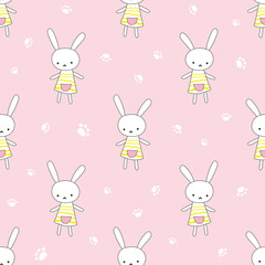 Vector seamless pattern with rabbit. Childish background with hares
