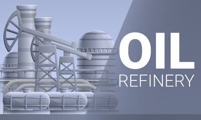Modern oil refinery concept banner. Cartoon illustration of modern oil refinery vector concept banner for web design