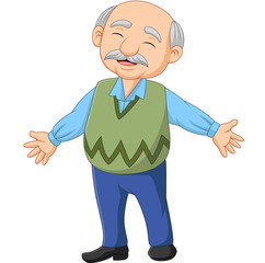 Cartoon happy senior elderly old man 