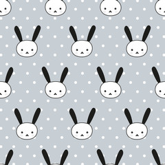 Vector seamless pattern with rabbit. Childish background with hares