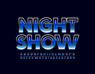 Naklejka na ściany i meble Vector creative poster Night Show with modern Font. Uppercase Blue Alphabet. Trendy style Letters and Numbers