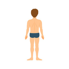 Cartoon boy in underwear, back, body part anatomy template. Isolated vector illustration.