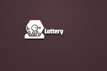 3D illustration of Lottery, yellow color and yellow text with brown background.