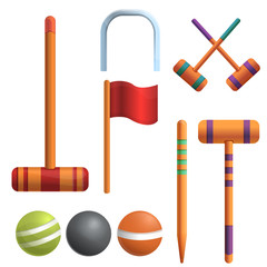 Croquet icons set. Cartoon set of croquet vector icons for web design