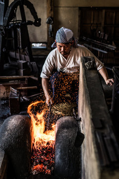 Swordsmith making Japanese swords
