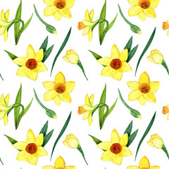 yellow narcissuses seamless pattern - spring decoration