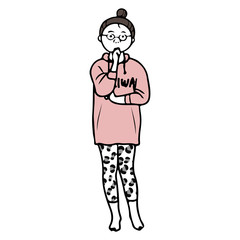 考える部屋着の女性