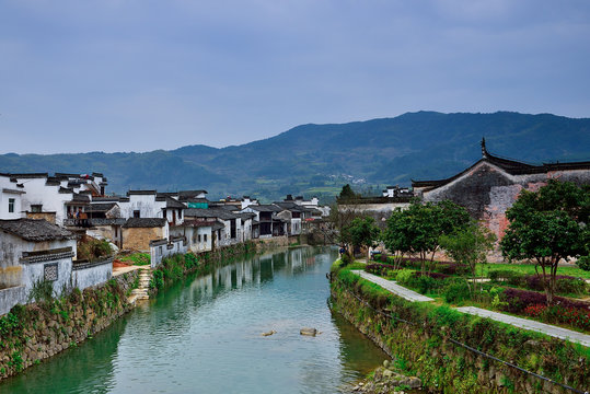 tranquil village and river in Anhui,China