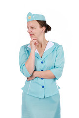 Stewardesse - Portrait of charming and smiling stewardess wearing in the blue uniform. Isolated on white background