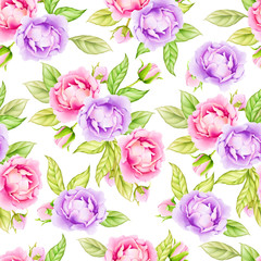 Fototapeta na wymiar watercolor floral and leaves seamless pattern