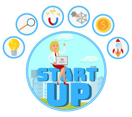 Entrepreneur with Startup Idea Vector Web Banner