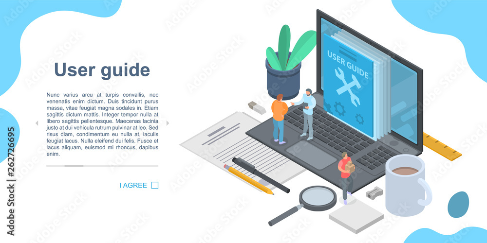 Poster user guide concept banner. isometric illustration of user guide vector concept banner for web design