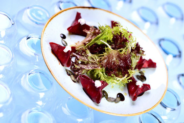 salad with beet cheese and pumpkin seeds