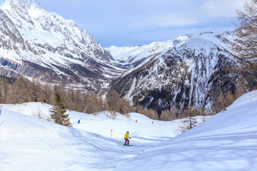 Winter landscape in Alps, Courmayeur, Aosta Valley, Italy
