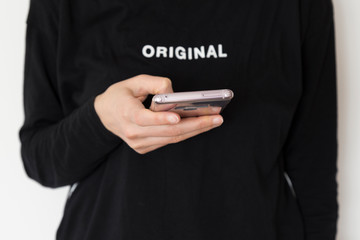 the woman use mobile phone.shopping is easy with technology.