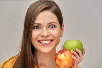 close up smiling woman face with big toothy smile.