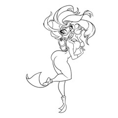 Highly detailed outline of a girl with amazing figure in a diving suit