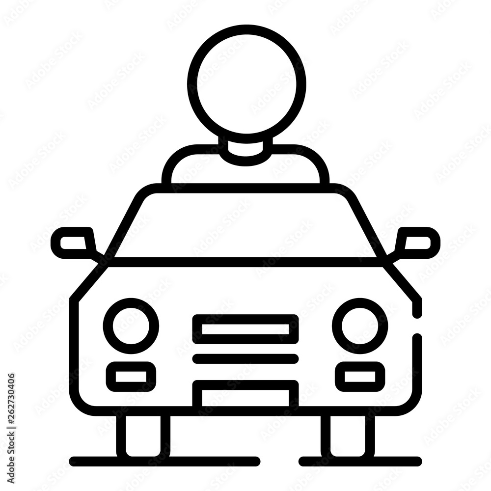 Poster man car share icon. outline man car share vector icon for web design isolated on white background