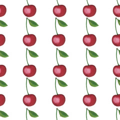 Pattern Cherry berry Watercolor Digital paper seamless illustration set of summer botanical decorations greeting card design