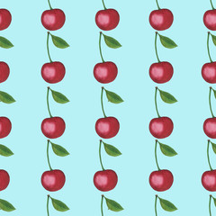 Pattern Cherry berry Watercolor Digital paper seamless illustration set of summer botanical decorations greeting card design