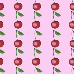 Pattern Cherry berry Watercolor Digital paper seamless illustration set of summer botanical decorations greeting card design