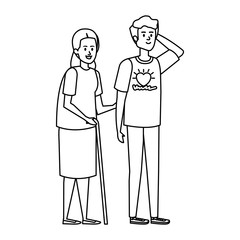 young man volunteer helping a grandmother