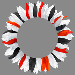 Circle frame, decorated with petals in colors of Egypt flag. Wreath made of white, black, red petals