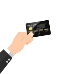 Hand holding credit card on white background