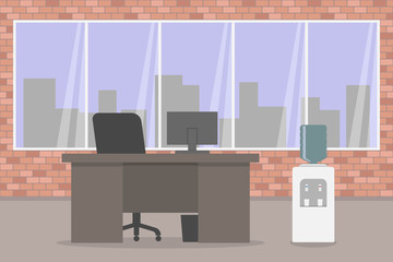 Office interior. Brick wall. Vector illustration.