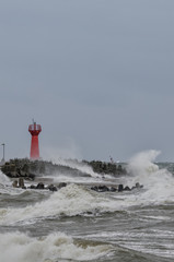 STORM AT SEA - Storm waves crashing on the breakwater in the port of Kolobrzeg