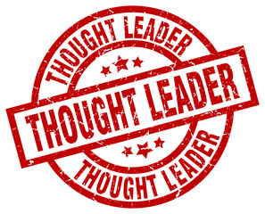 thought leader round red grunge stamp