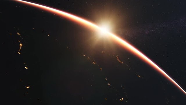 4K Beautiful Sunrise over Earth. Realistic earth with night lights from space. High quality 3d animation. Elements of this image furnished by NASA.