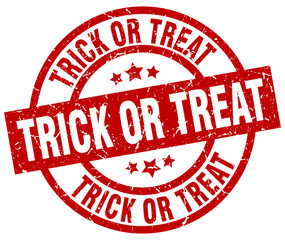 trick or treat round red grunge stamp