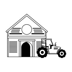 Farm and tractor vehicle isolated in black and white