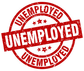 unemployed round red grunge stamp