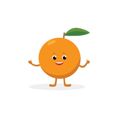 Orange cartoon character isolated on white background. Healthy food funny mascot of orange fruit vector illustration in flat design.