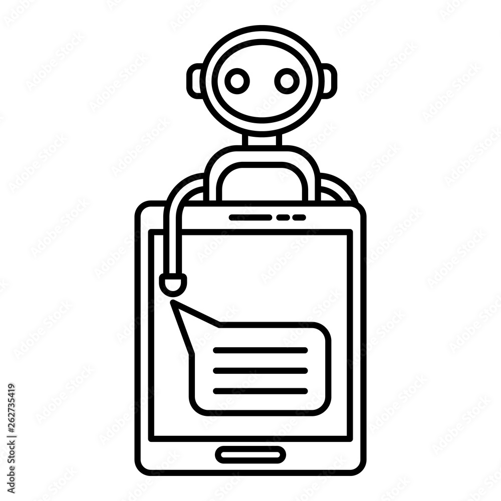 Poster smartphone chat bot icon. outline smartphone chat bot vector icon for web design isolated on white b