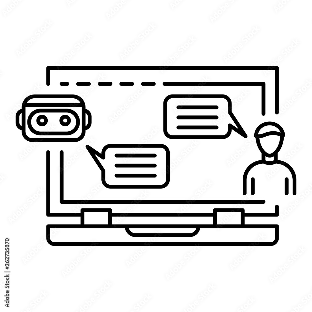 Poster chat bot talk laptop icon. outline chat bot talk laptop vector icon for web design isolated on white