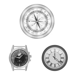 Vector illustration of clock and time sign. Collection of clock and circle stock vector illustration.