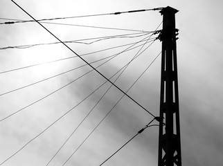 Black and white post with wires city background hd