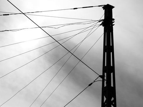 Black And White Post With Wires City Background Hd