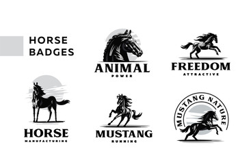 A set of badges frisky horses - obrazy, fototapety, plakaty