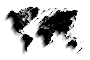 black map of the world on gray background