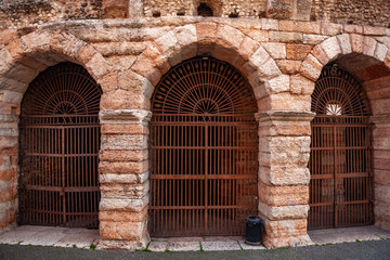 Fototapeta na wymiar Verona, Italy – March 2019. Arena di Verona an Ancient roman amphitheatre in Verona, Italy named as UNESCO World Heritage Site and popular touristic place