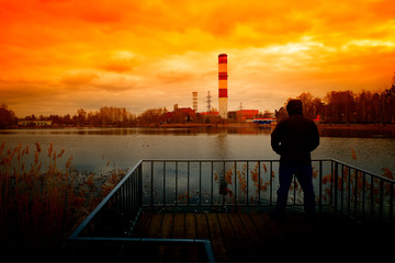 Stalker meeting sunset near leakinng factory background hd