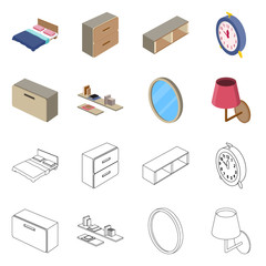 Vector design of bedroom and room symbol. Set of bedroom and furniture stock vector illustration.