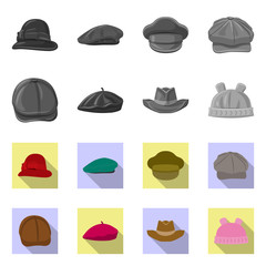 Vector design of headgear and cap sign. Collection of headgear and accessory vector icon for stock.
